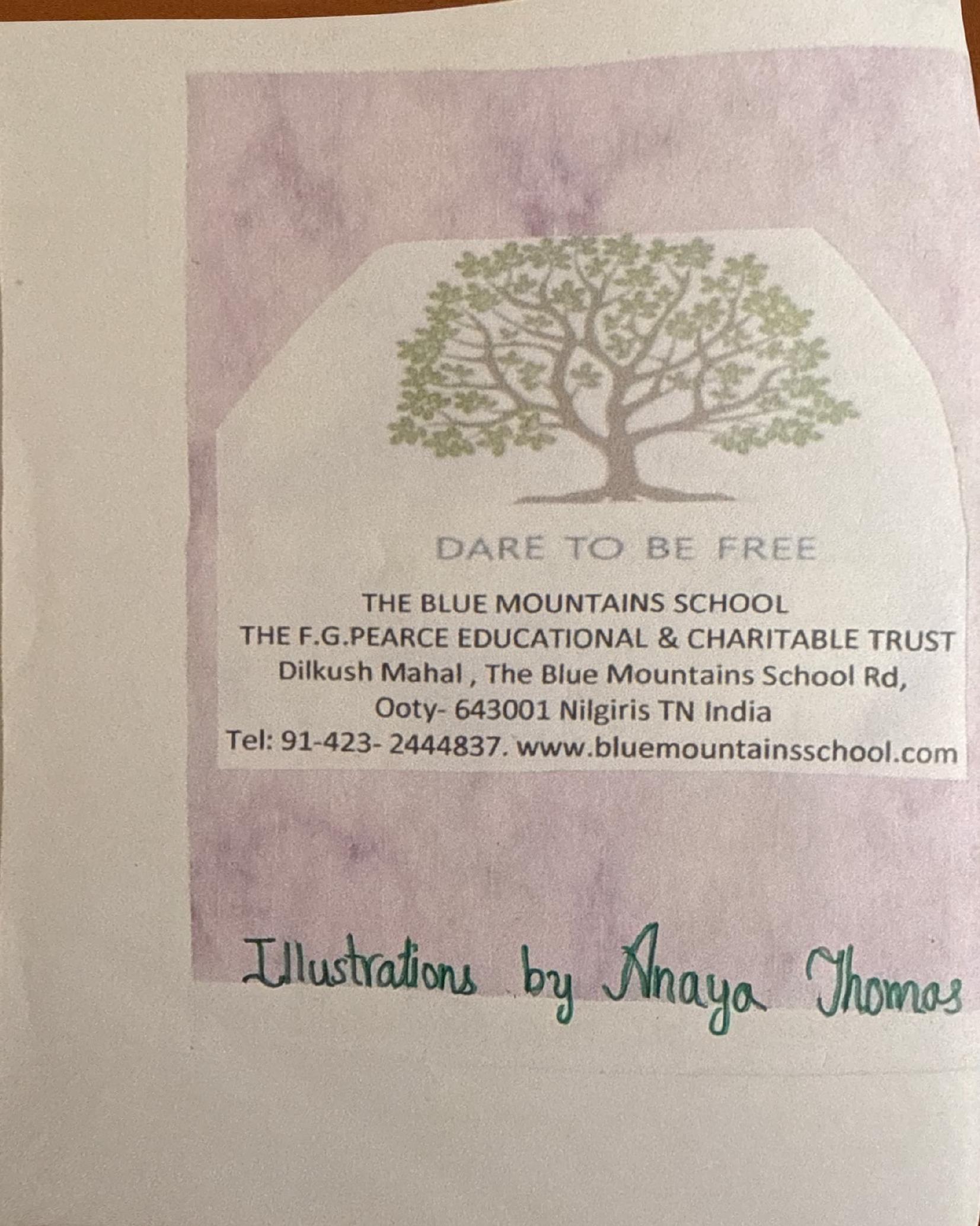 Back cover, with The Blue Mountains School crest and illustration credit to Anaya Thomas